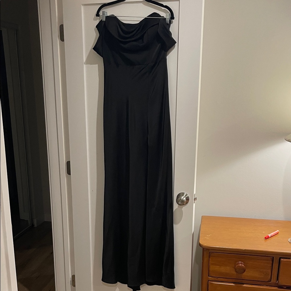 Birdie Grey Bridesmaid Dress - Black Matte Satin - Picture 2 of 4